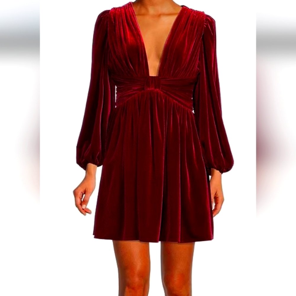 NWT Gianni Bini Mariah 3/4 Sleeve Plunging V-Neck Velvet A-Line Dress Size 4